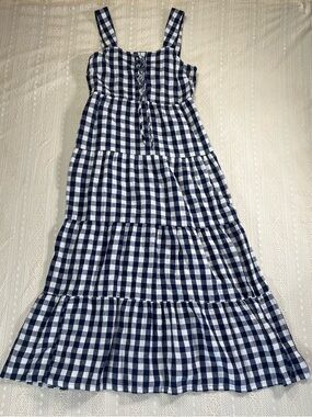 Who What Wear Navy and White Gingham Top